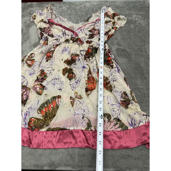NWT Hale Bob Silk Butterfly Print Dress Pink Trim Size M Boho Resort Style - Picture 9 of 11